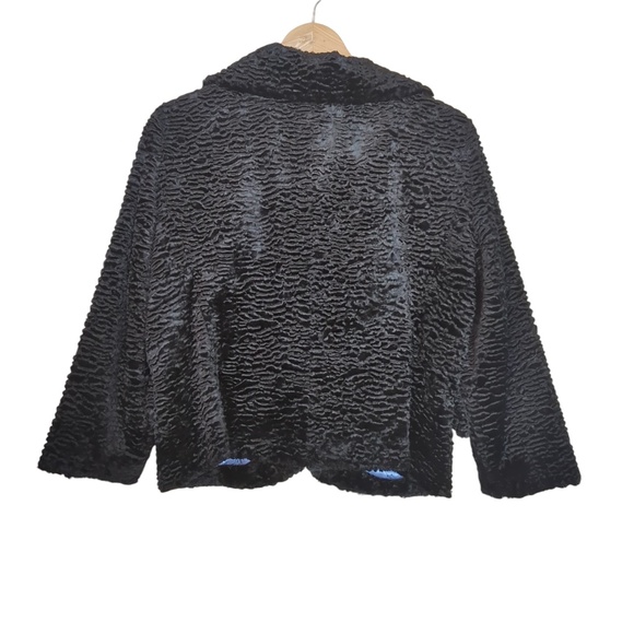 Retro Black Wool Blend Faux Persian Lambswool Short Coat Formal Dressy - Picture 6 of 15